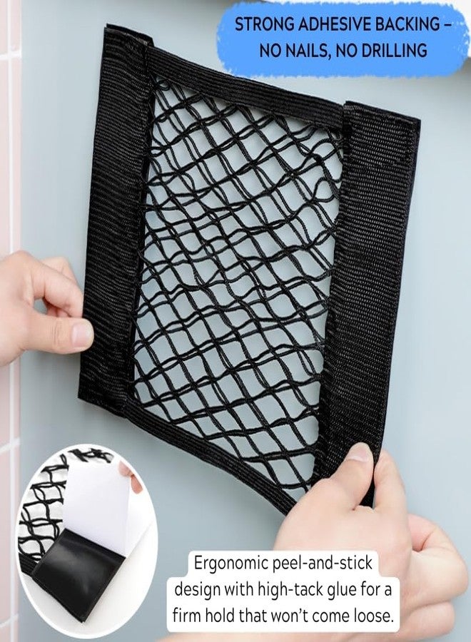 MIXNEX No-Drill Trash Bag Holder - Wall-Mounted Storage Organizer with Adhesive Back - Hanging Mesh Net for Plastic Bags, Grocery Sacks & Recycling (25x40cm) - Space-Saving Kitchen/Bathroom Solution - Image 2